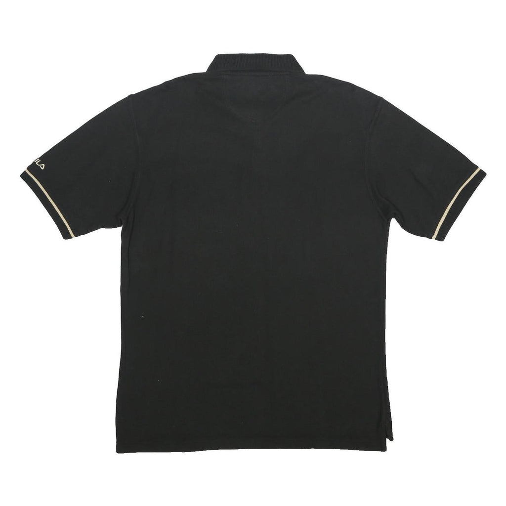 FILA Mens Black & Beige Cotton Short Sleeve Polo Shirt M Classic Logo