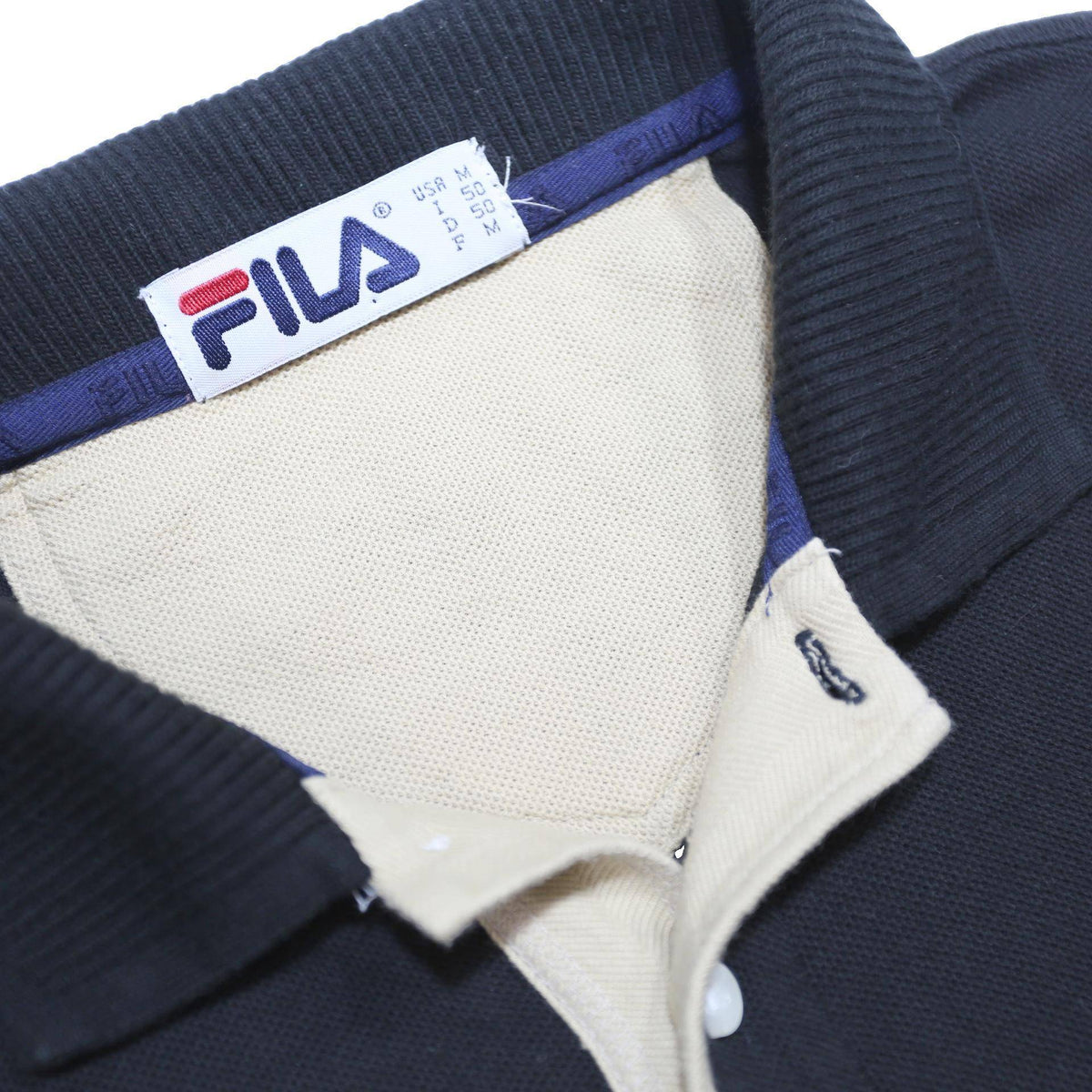 FILA Mens Black & Beige Cotton Short Sleeve Polo Shirt M Classic Logo