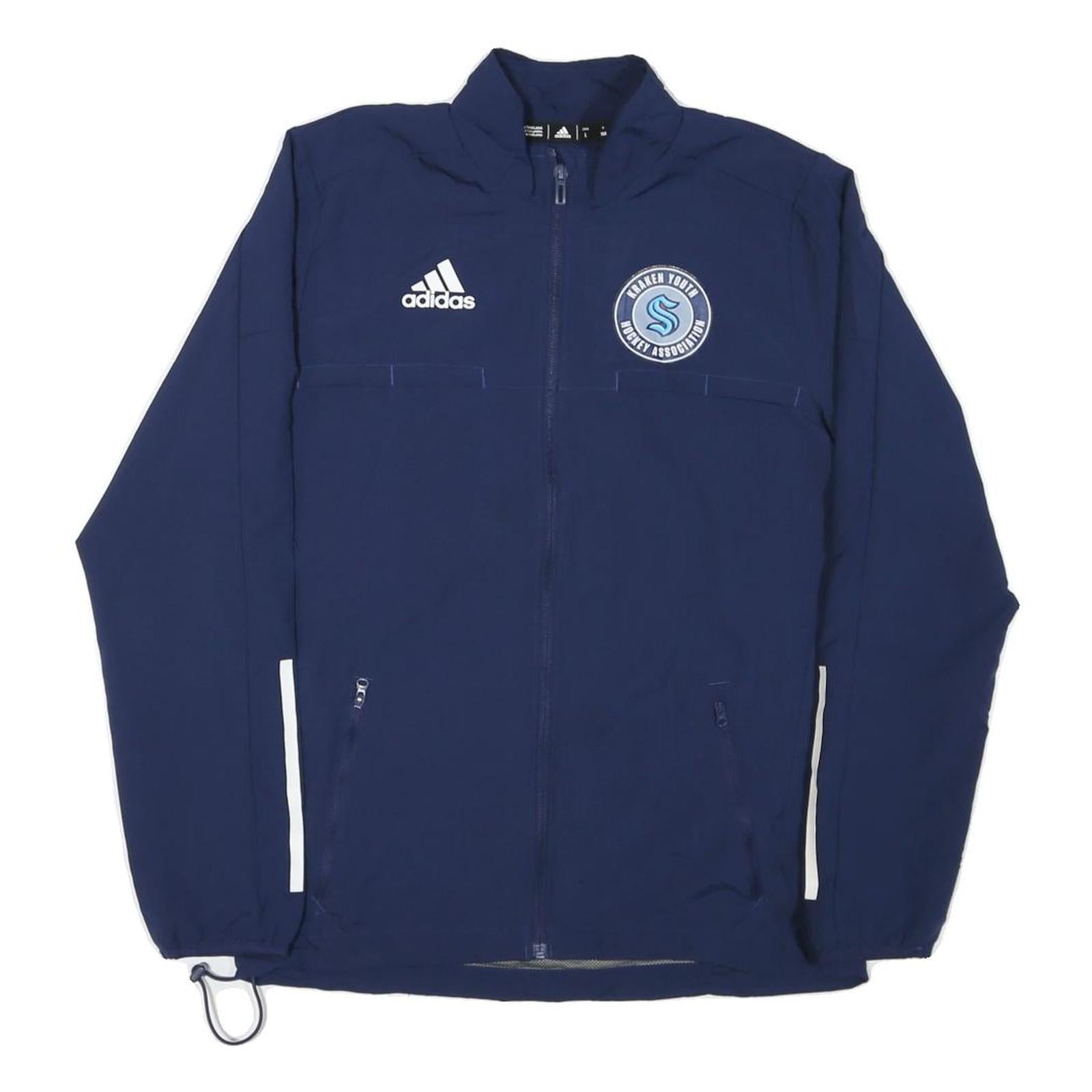 ADIDAS Mens Navy Blue Kraken Youth Hockey Association Track Jacket L Polyester