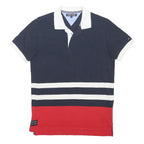 TOMMY HILFIGER Mens Navy White & Red Striped Short Sleeve Polo Shirt S Cotton
