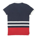 TOMMY HILFIGER Mens Navy White & Red Striped Short Sleeve Polo Shirt S Cotton