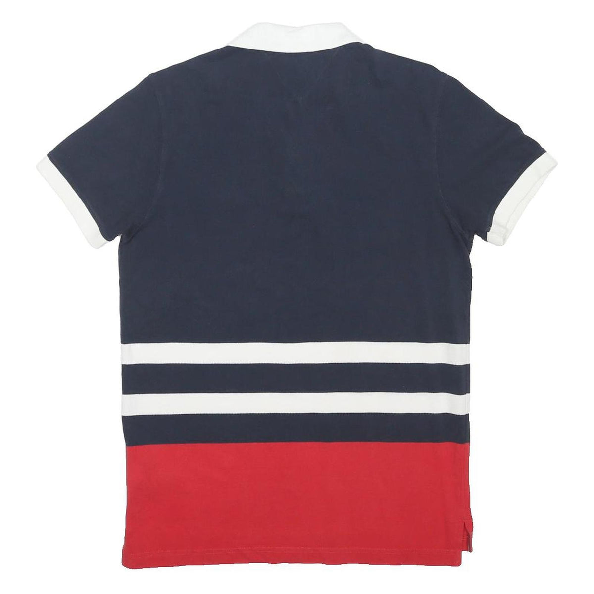 TOMMY HILFIGER Mens Navy White & Red Striped Short Sleeve Polo Shirt S Cotton