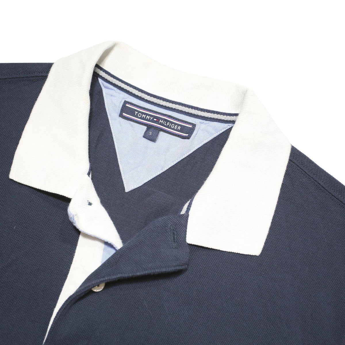 TOMMY HILFIGER Mens Navy White & Red Striped Short Sleeve Polo Shirt S Cotton