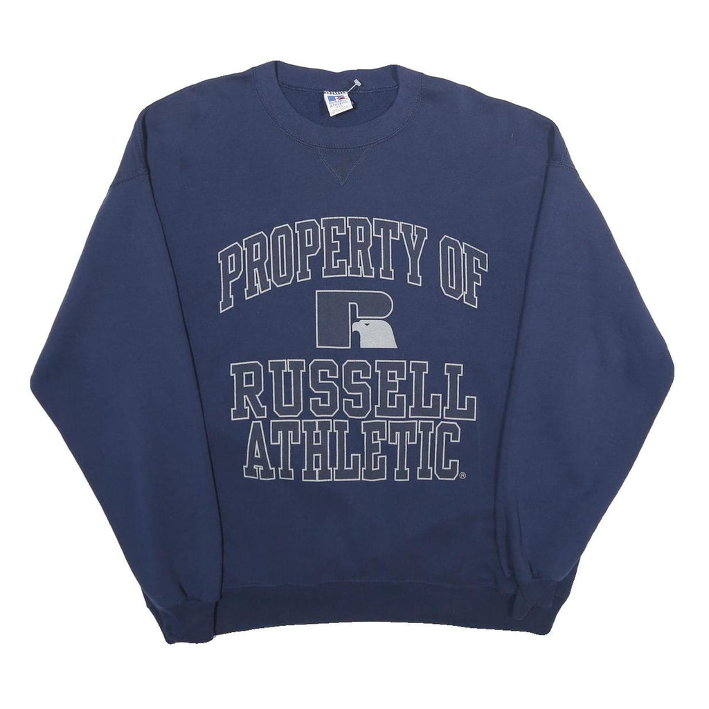 RUSSELL ATHLETIC Mens Navy Blue Cotton Blend Crew Neck 2XL Sweatshirt