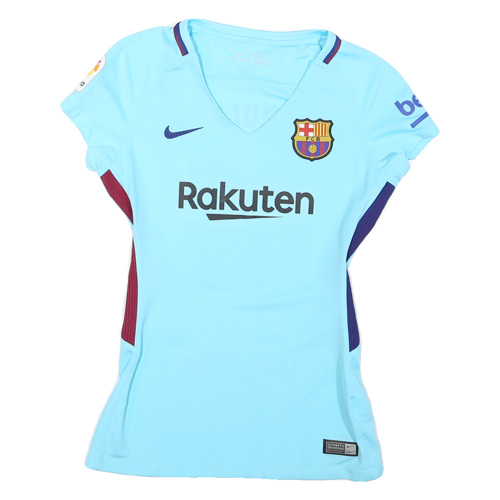 NIKE Womens Blue Barcelona Graphic T-Shirt XS V-Neck Short Sleeve Football
