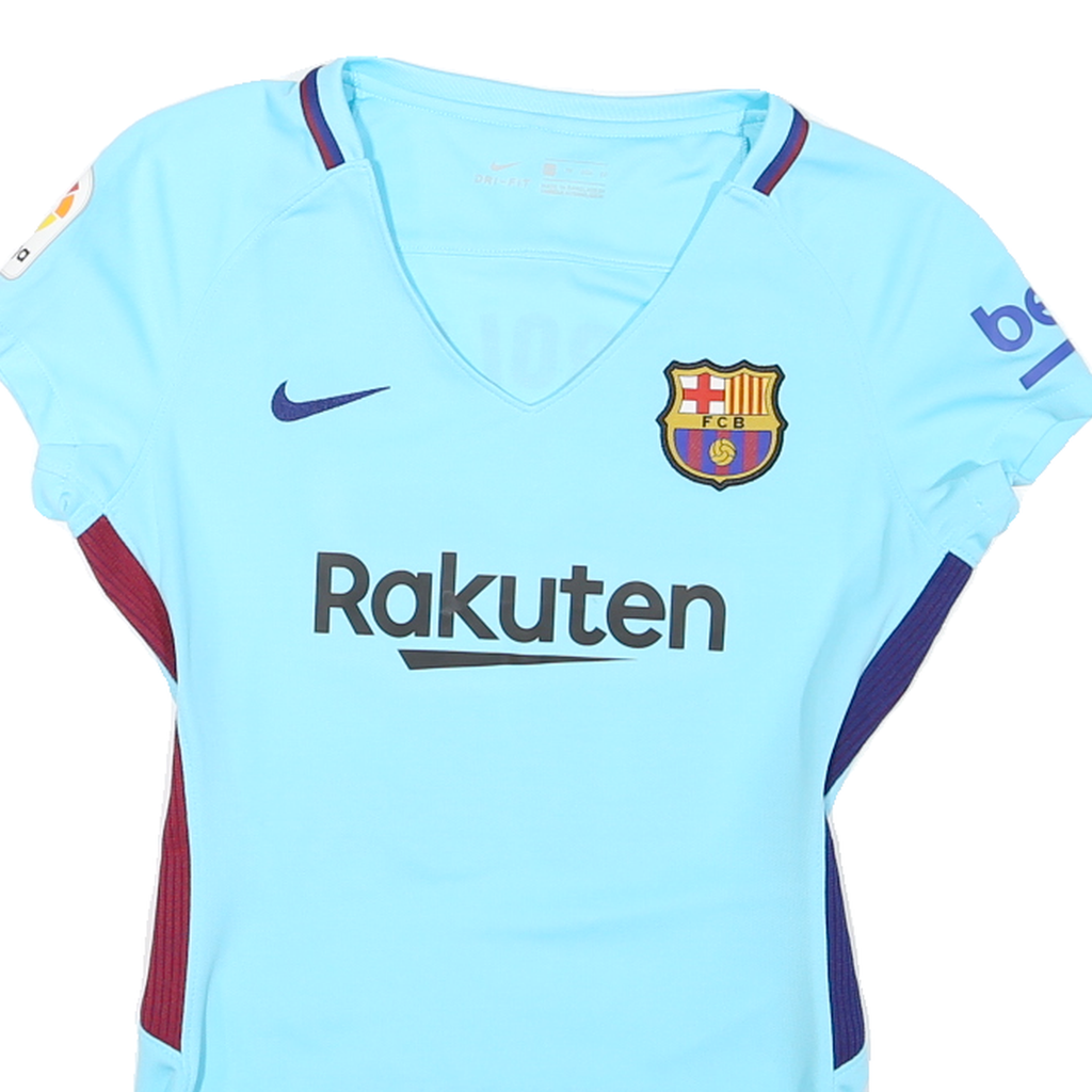 NIKE Womens Blue Barcelona Graphic T-Shirt XS V-Neck Short Sleeve Football