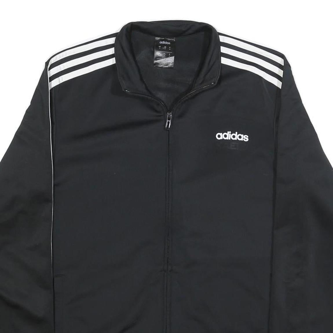 ADIDAS Mens Black & White Track Jacket M Polyester Plain Zip Sports Casual