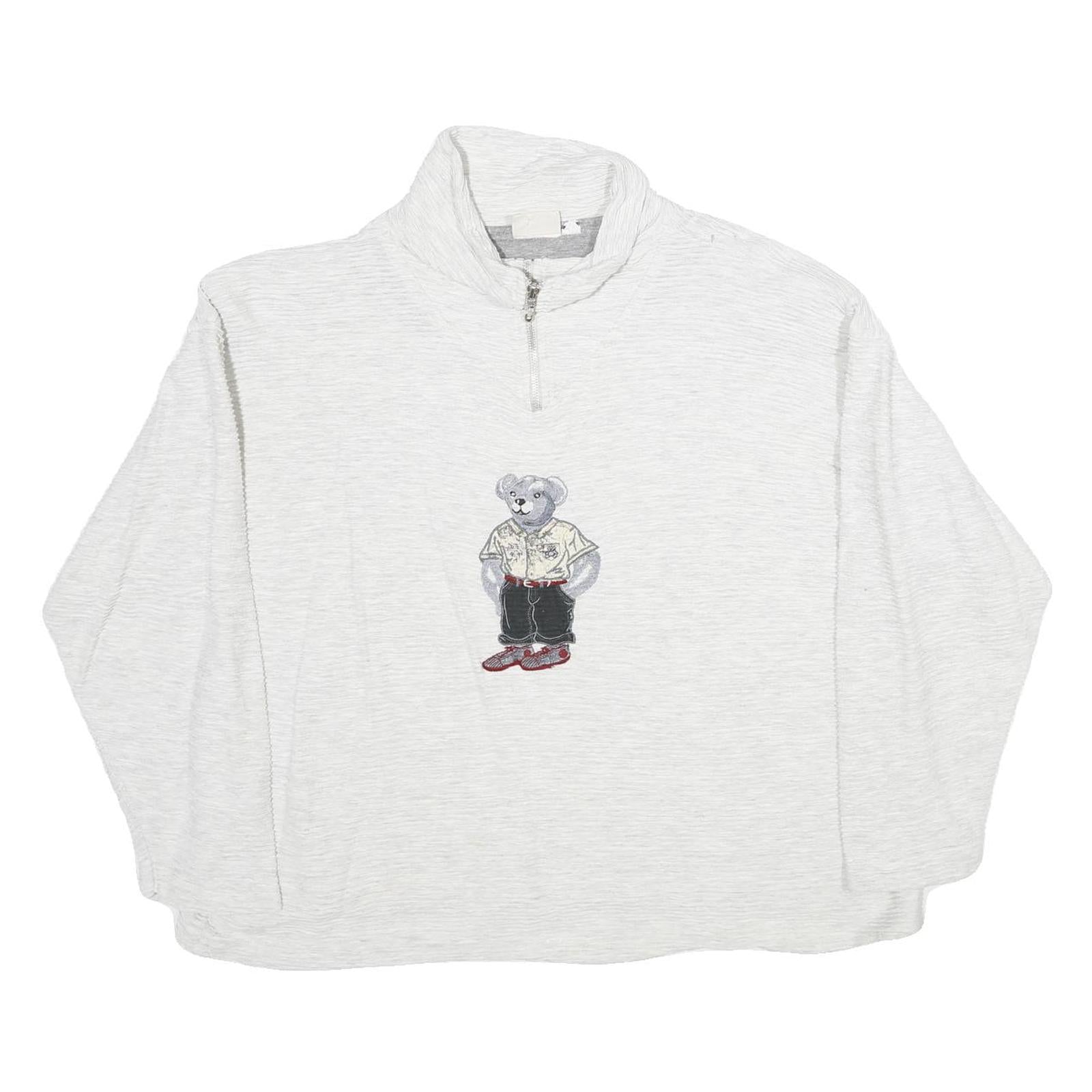 NEWPORT Womens White Bear Embroidered Plain Cotton Pullover Jumper S Casual