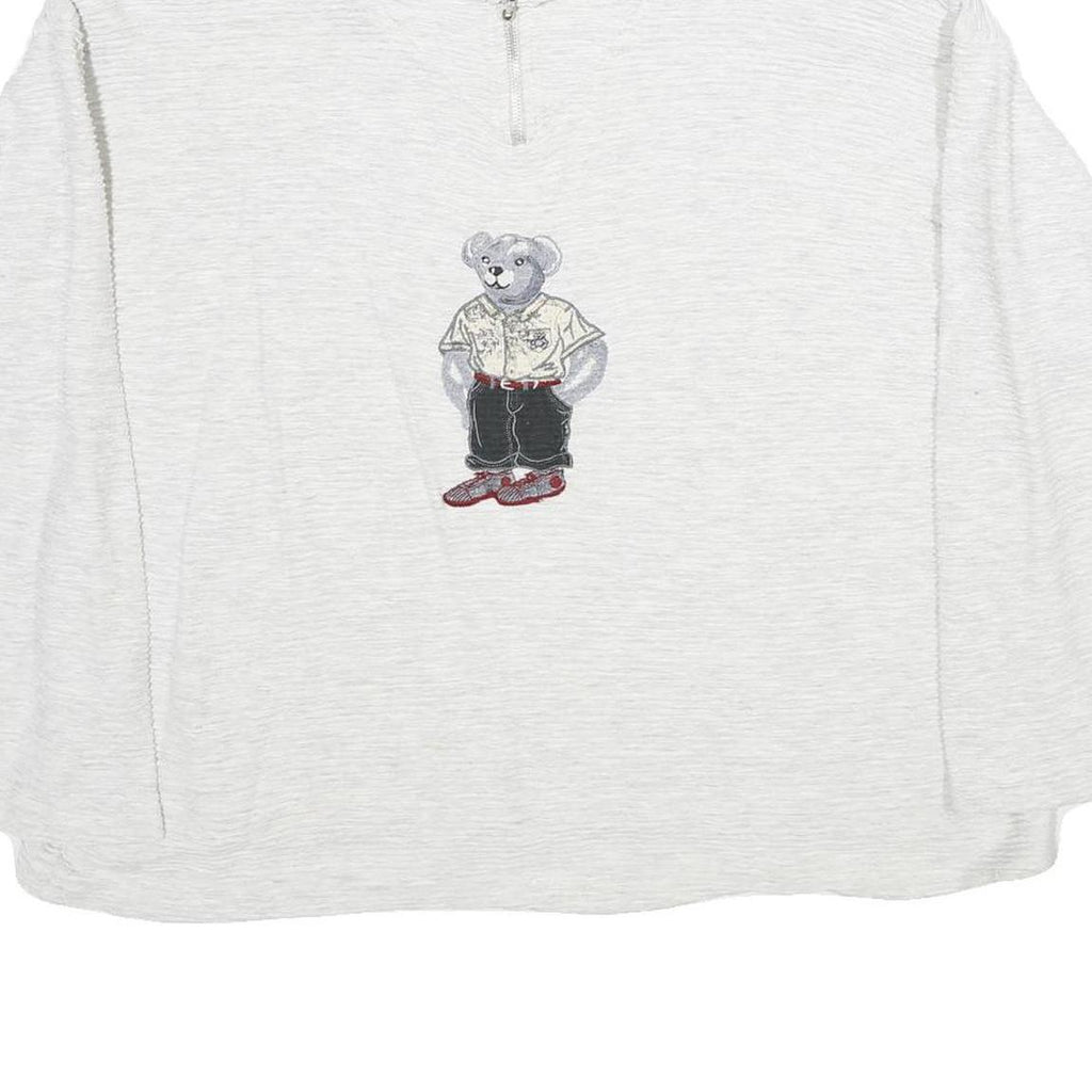 NEWPORT Womens White Bear Embroidered Plain Cotton Pullover Jumper S Casual