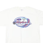 PORT AND COMPANY Mens White Graphic T-Shirt L Short Sleeve Crew Neck Racing Car