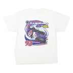 PORT AND COMPANY Mens White Graphic T-Shirt L Short Sleeve Crew Neck Racing Car