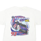 PORT AND COMPANY Mens White Graphic T-Shirt L Short Sleeve Crew Neck Racing Car