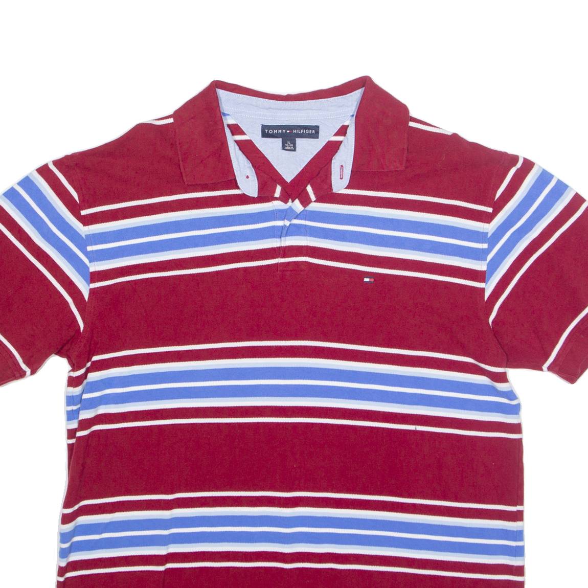 TOMMY HILFIGER Mens Polo Shirt Red Striped XL