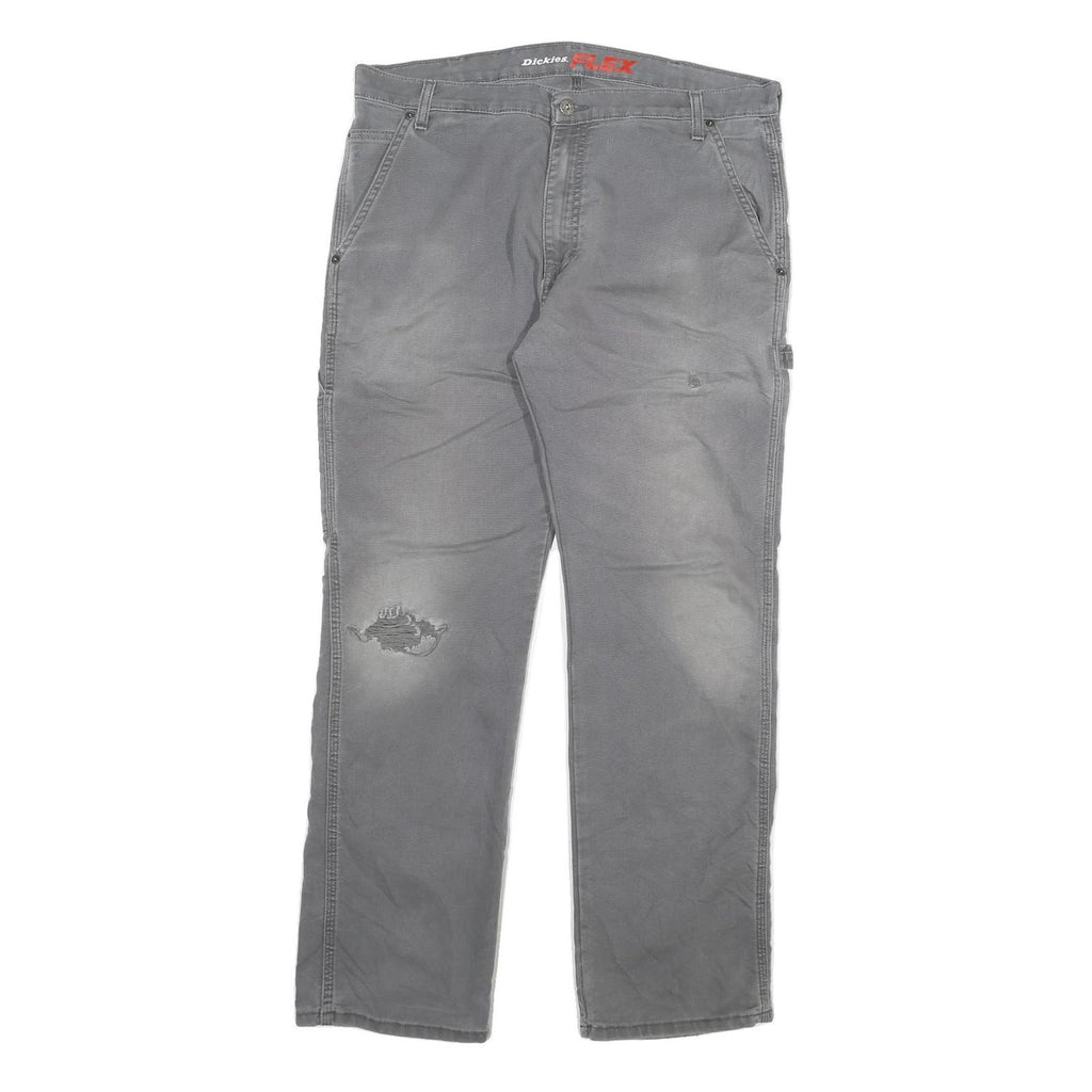DICKIES Mens Cotton Blend Grey Regular Fit Straight Leg Trousers W36 L32