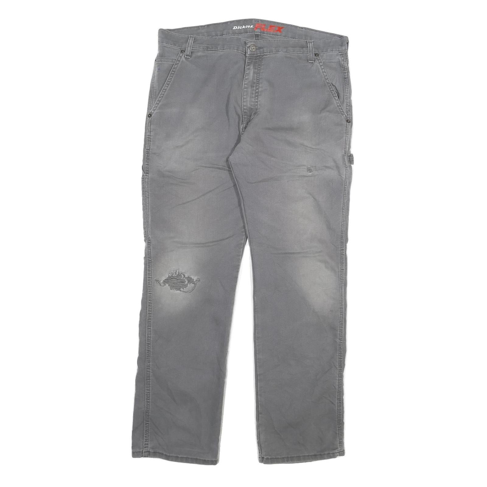 DICKIES Mens Cotton Blend Grey Regular Fit Straight Leg Trousers W36 L32