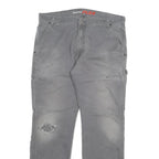 DICKIES Mens Cotton Blend Grey Regular Fit Straight Leg Trousers W36 L32