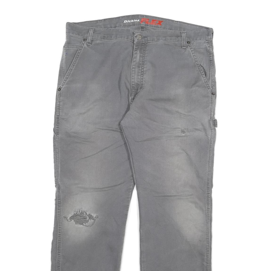 DICKIES Mens Cotton Blend Grey Regular Fit Straight Leg Trousers W36 L32