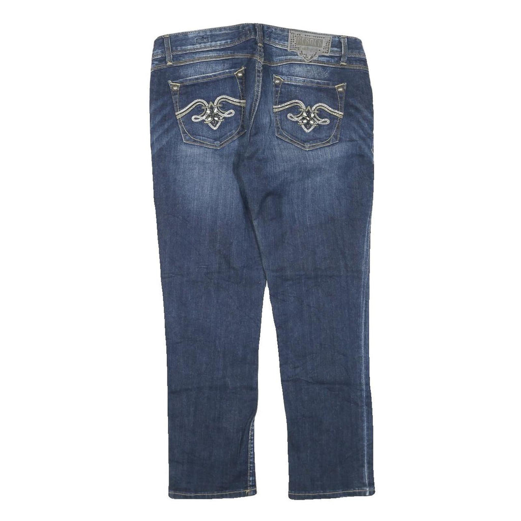 BE ROCK Womens Regular Fit Blue Denim Jeans W32 L25 Embroidered Pockets