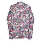 H. LIESEL Mesh Womens Printed Top Green High Neck Long Sleeve Floral S