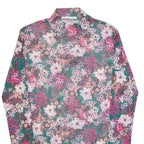 H. LIESEL Mesh Womens Printed Top Green High Neck Long Sleeve Floral S