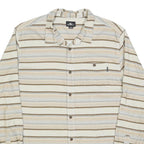 O'NEILL Mens Beige & Brown Striped Shirt XL Button Down Cotton Blend Casual