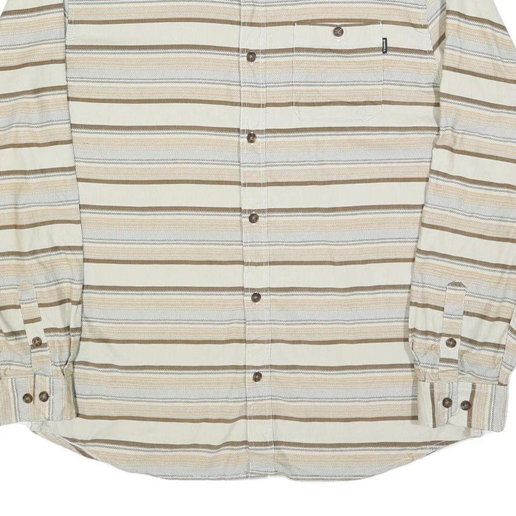 O'NEILL Mens Beige & Brown Striped Shirt XL Button Down Cotton Blend Casual