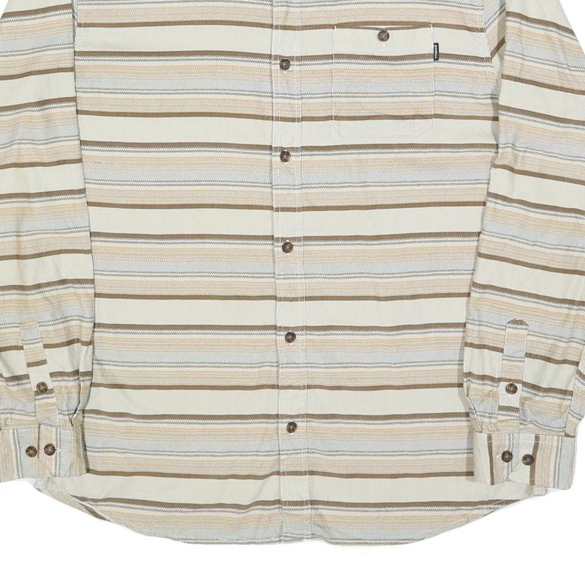 O'NEILL Mens Beige & Brown Striped Shirt XL Button Down Cotton Blend Casual
