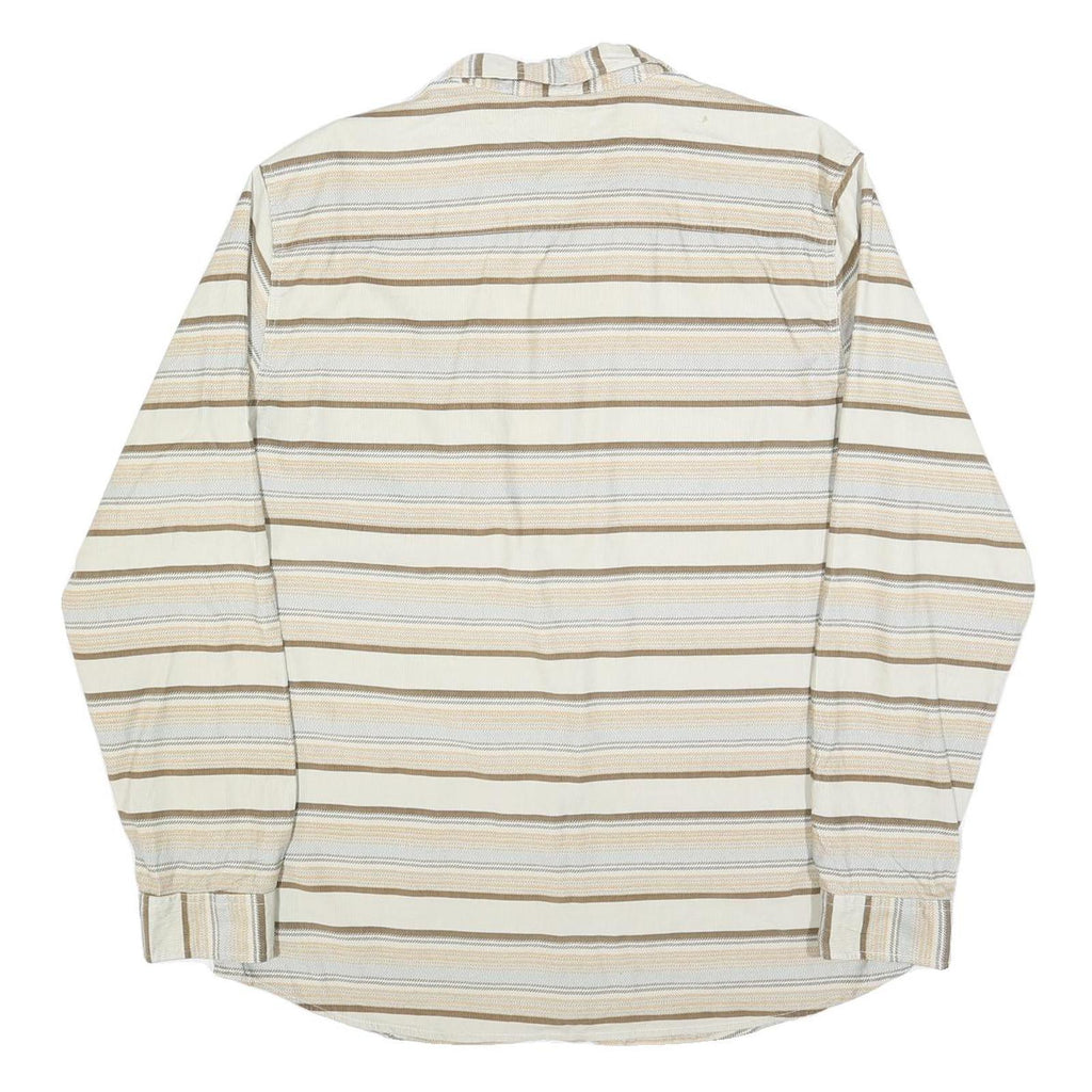 O'NEILL Mens Beige & Brown Striped Shirt XL Button Down Cotton Blend Casual