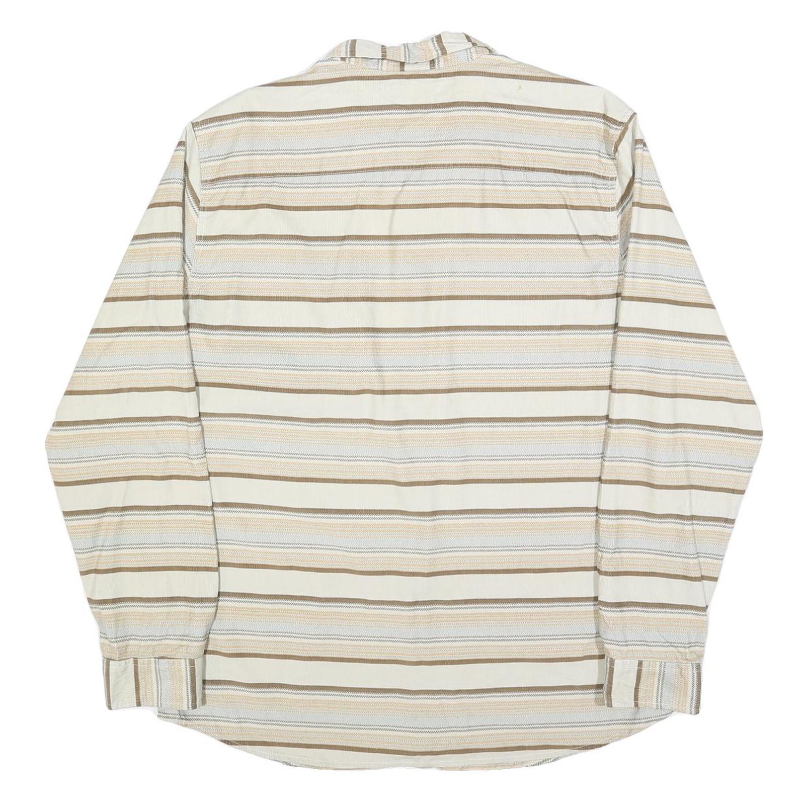 O'NEILL Mens Beige & Brown Striped Shirt XL Button Down Cotton Blend Casual