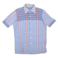 Mens Blue Red Striped Casual Shirt L Cotton Blend Button Front Summer