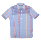Mens Blue Red Striped Casual Shirt L Cotton Blend Button Front Summer