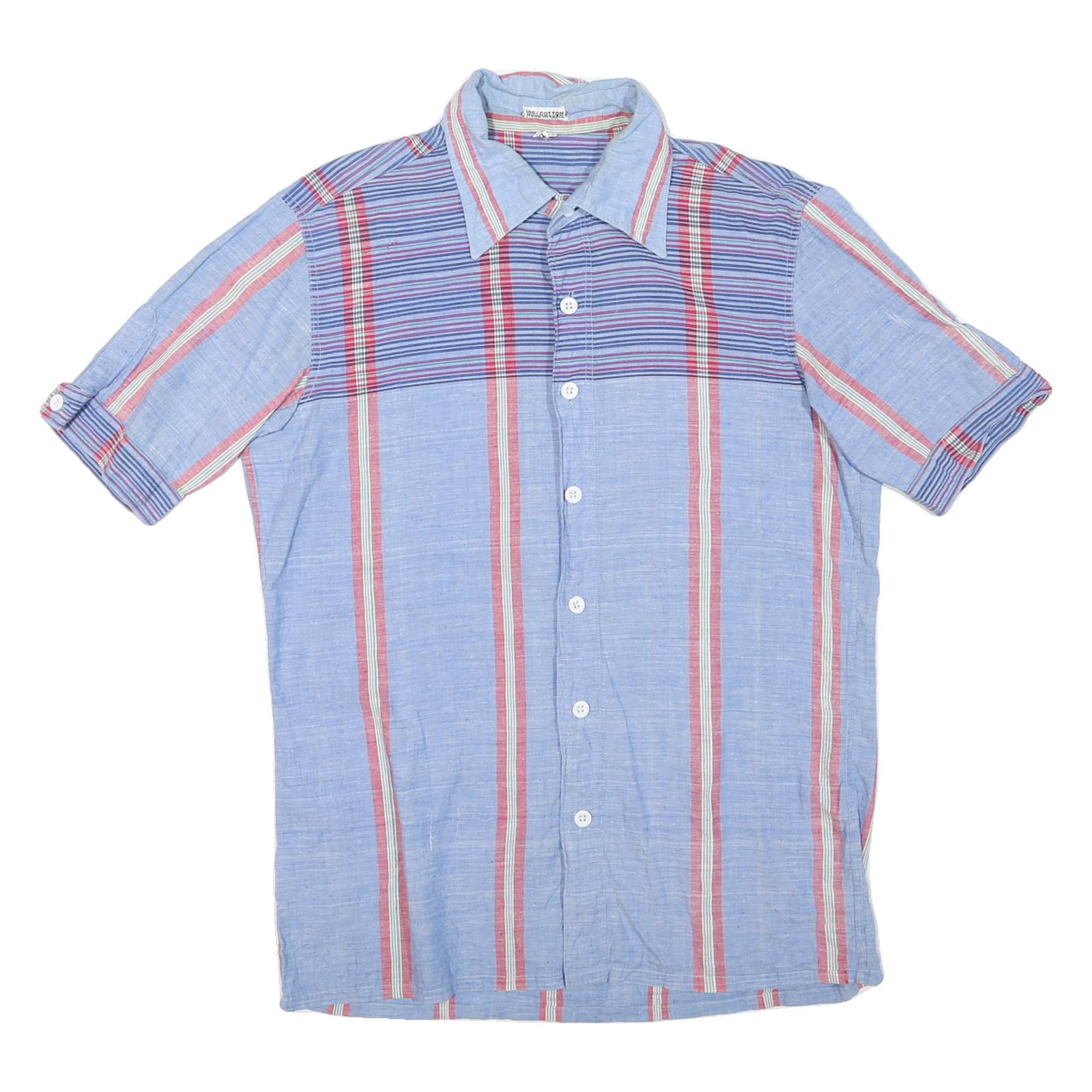 Mens Blue Red Striped Casual Shirt L Cotton Blend Button Front Summer