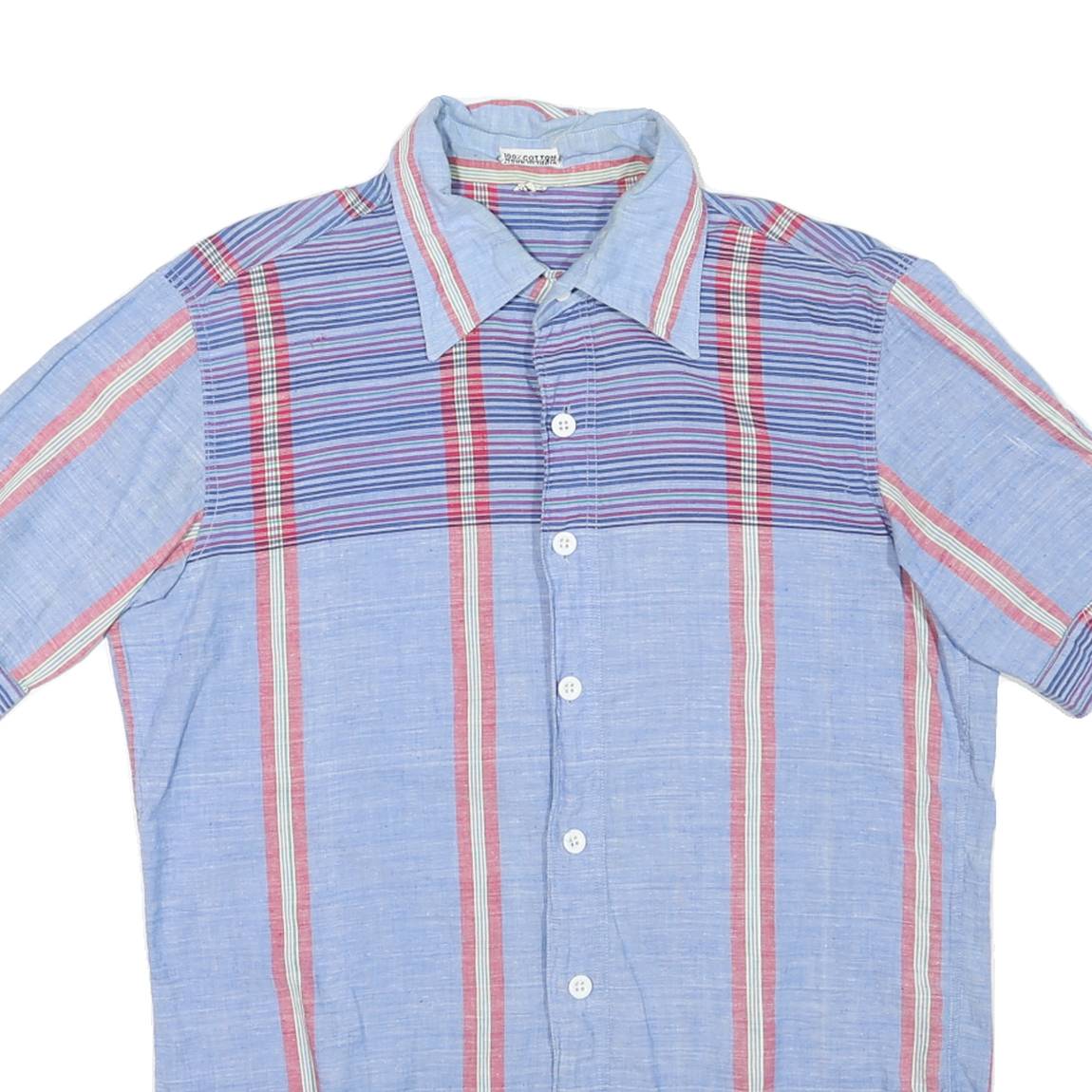 Mens Blue Red Striped Casual Shirt L Cotton Blend Button Front Summer