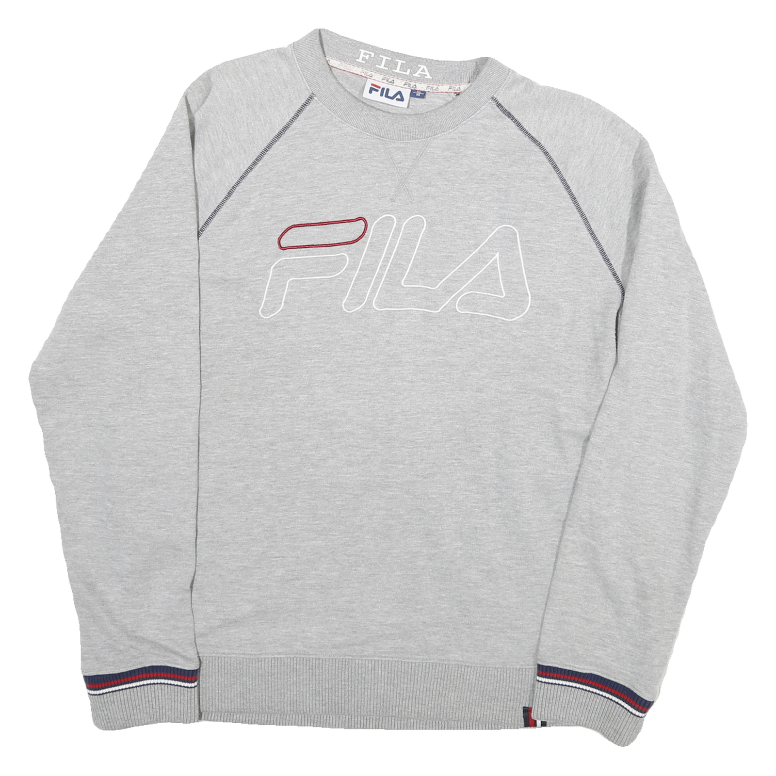 FILA Mens Grey Cotton Blend Crew Neck Sweatshirt M Logo Embroidered Casual