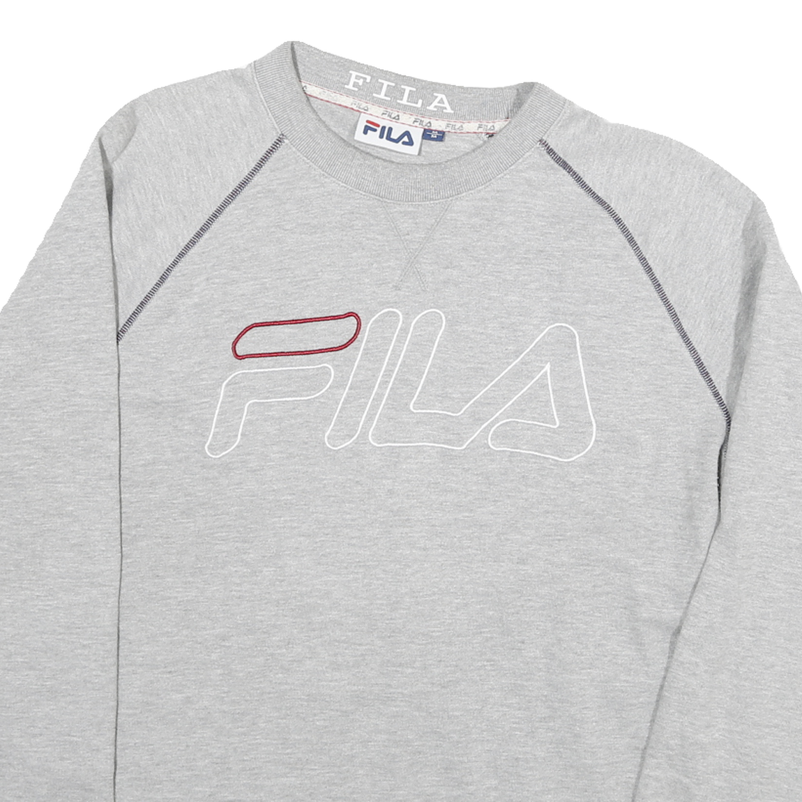 FILA Mens Grey Cotton Blend Crew Neck Sweatshirt M Logo Embroidered Casual