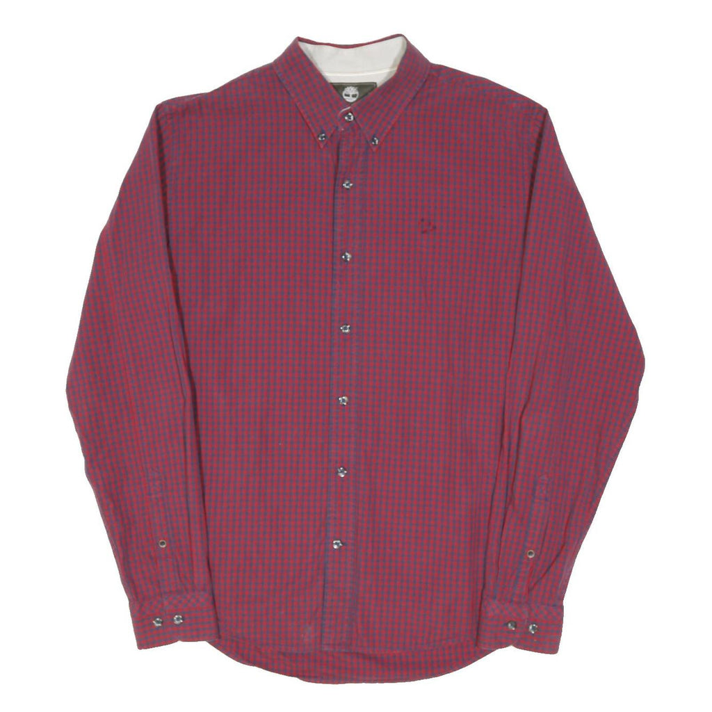 TIMBERLAND Mens Red & Blue Check Shirt M Cotton Blend Button Down Collar Casual