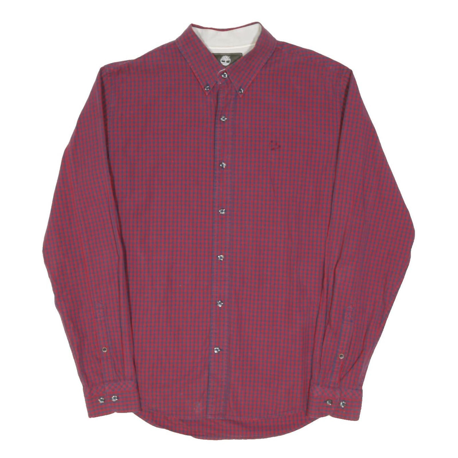 TIMBERLAND Mens Red & Blue Check Shirt M Cotton Blend Button Down Collar Casual