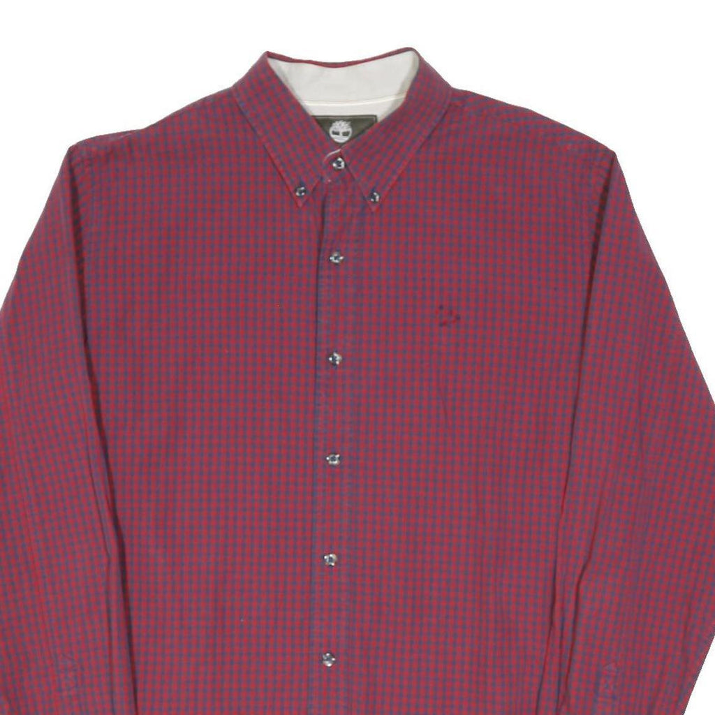 TIMBERLAND Mens Red & Blue Check Shirt M Cotton Blend Button Down Collar Casual