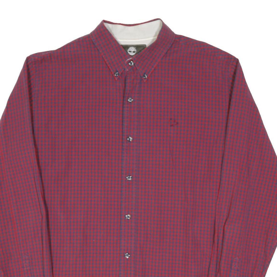 TIMBERLAND Mens Red & Blue Check Shirt M Cotton Blend Button Down Collar Casual