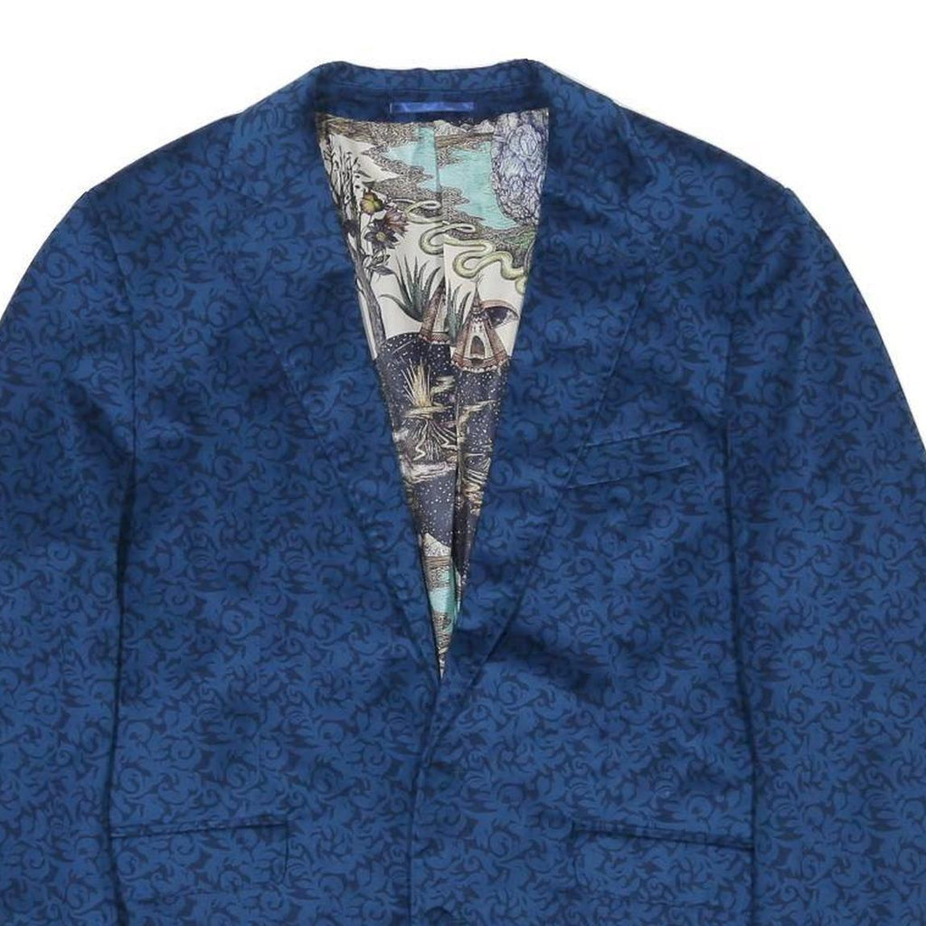 FERAUD Mens Blue Floral Jacket XL Polyester Button Classic Patterned Blazer