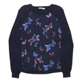 OASIS Womens Navy Blue Butterfly Patterned Plain Crew Neck Basic Knit Jumper S