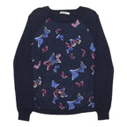 OASIS Womens Navy Blue Butterfly Patterned Plain Crew Neck Basic Knit Jumper S