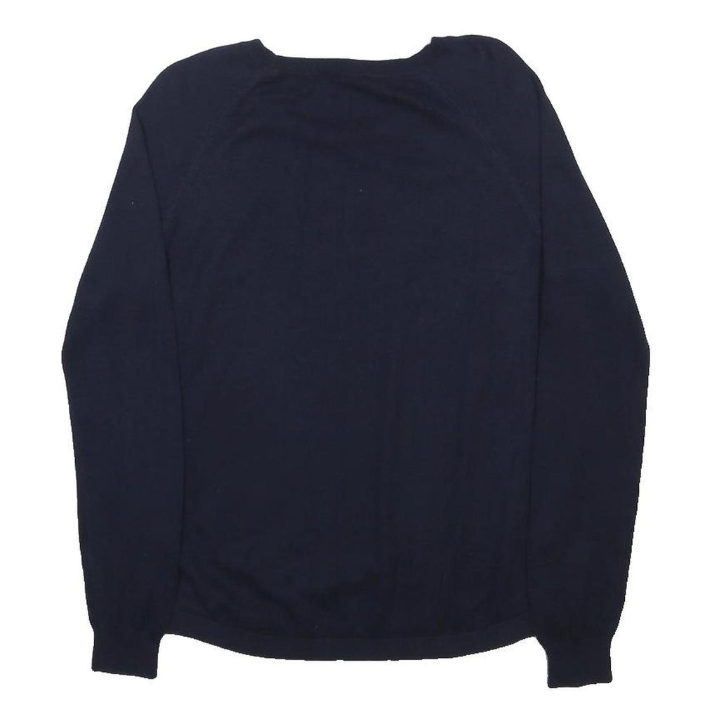 OASIS Womens Navy Blue Butterfly Patterned Plain Crew Neck Basic Knit Jumper S