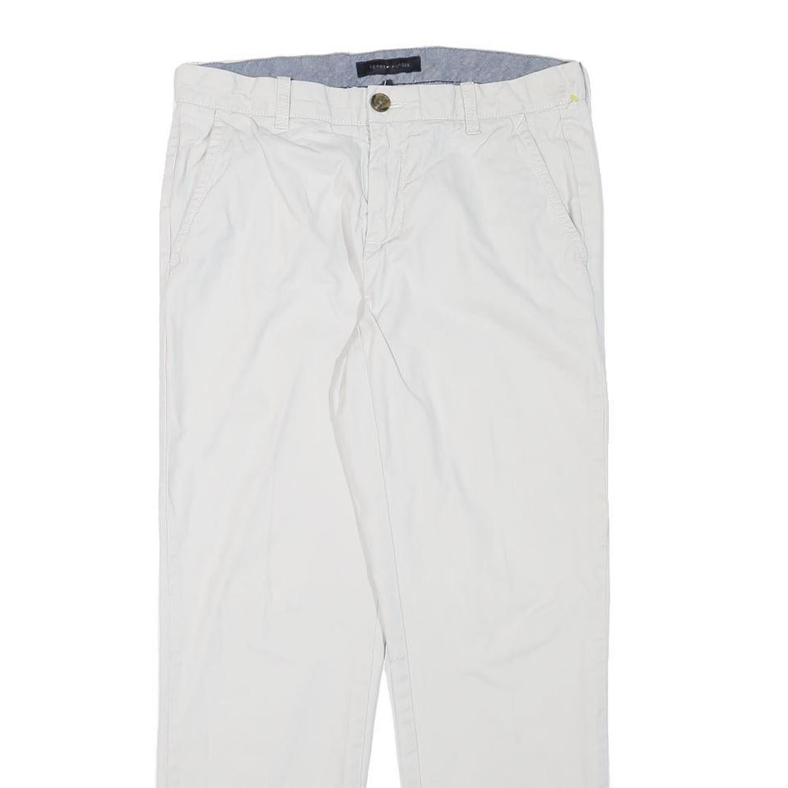 TOMMY HILFIGER Mens Cotton Blend White Regular Fit Straight Trousers W30 L28