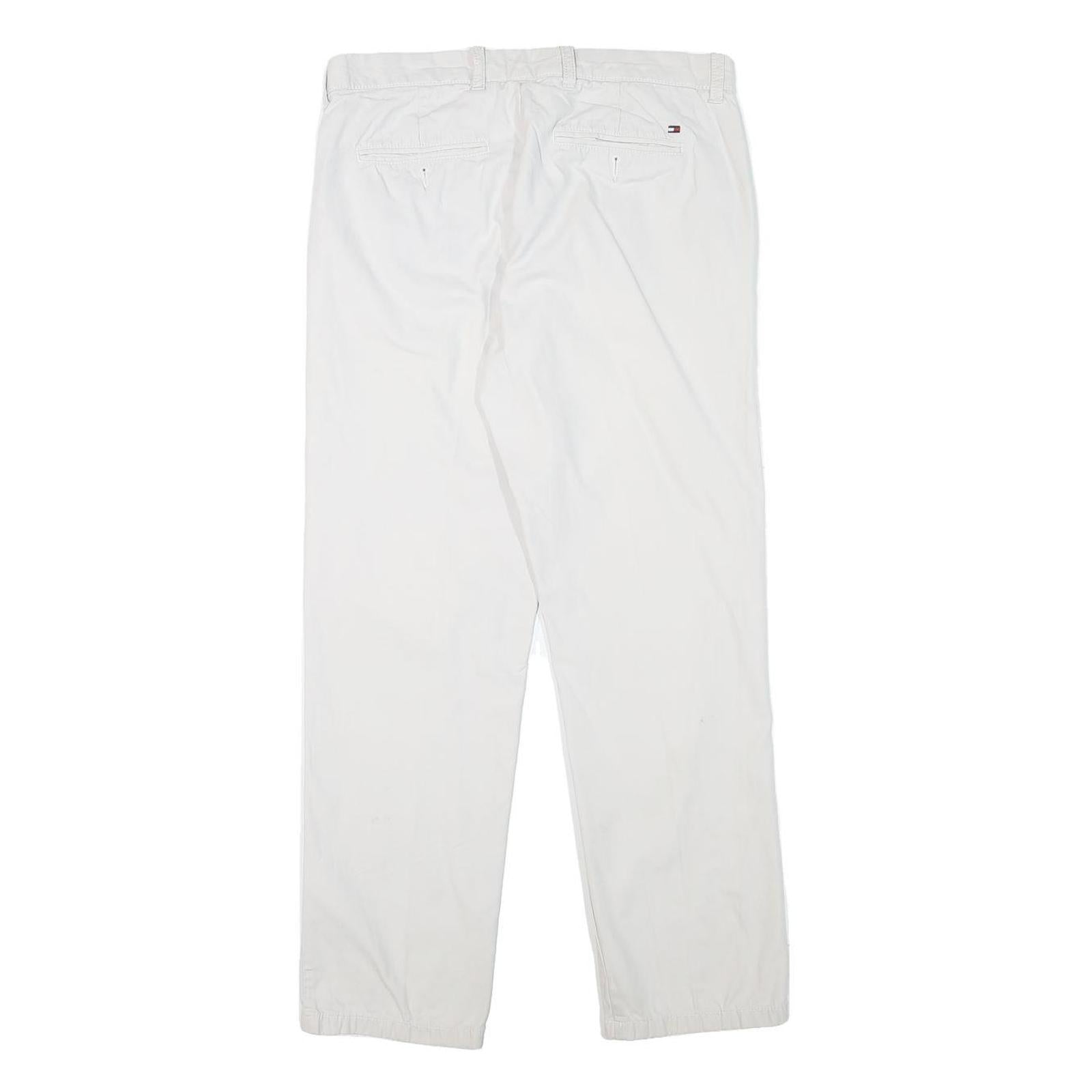 TOMMY HILFIGER Mens Cotton Blend White Regular Fit Straight Trousers W30 L28