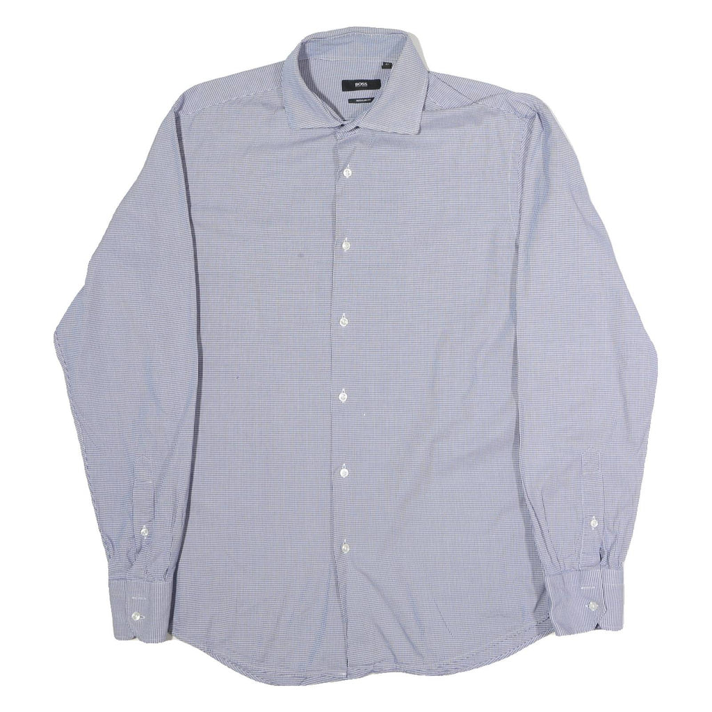 BOSS HUGO BOSS Mens Blue Check Shirt M Business Casual Cotton Long Sleeve