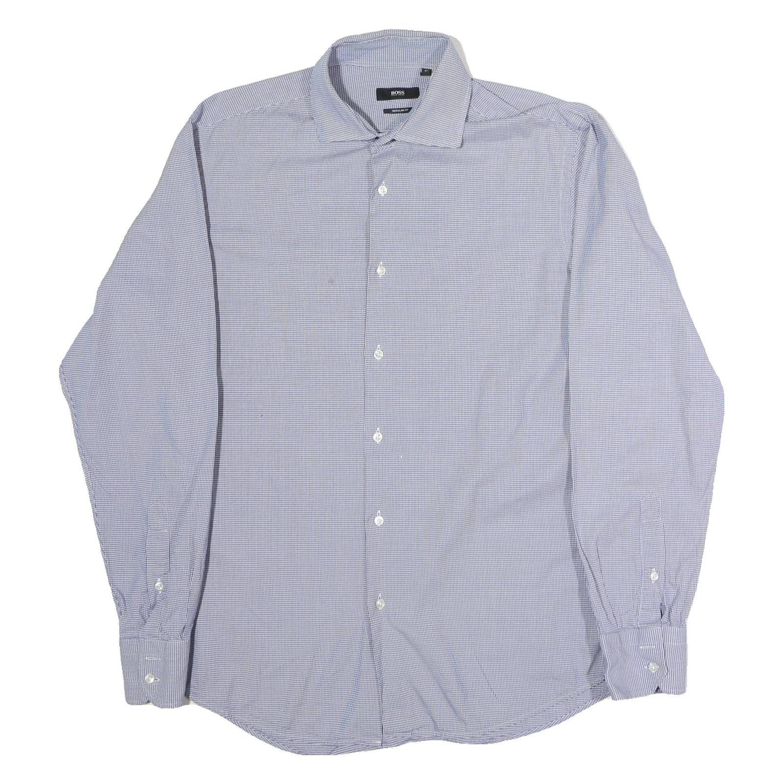 BOSS HUGO BOSS Mens Blue Check Shirt M Business Casual Cotton Long Sleeve