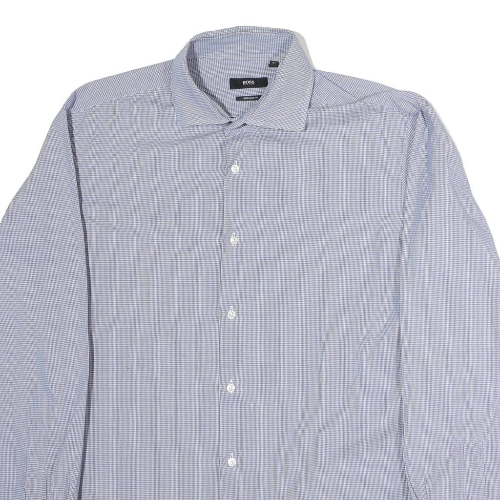 BOSS HUGO BOSS Mens Blue Check Shirt M Business Casual Cotton Long Sleeve