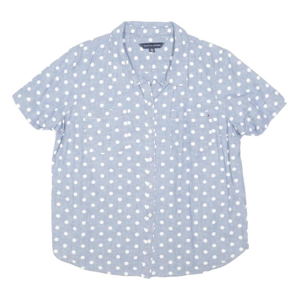 TOMMY HILFIGER Womens Blue & White Polka Dot Shirt XL Casual Cotton Blend Button
