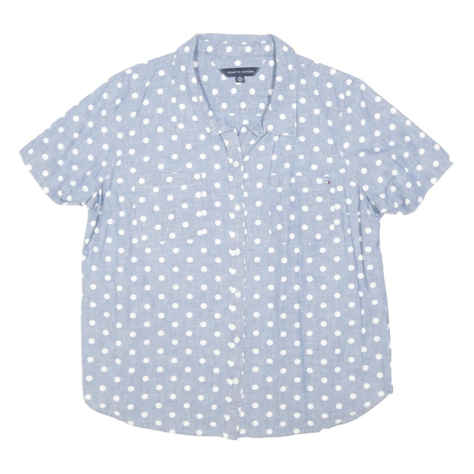 TOMMY HILFIGER Womens Blue & White Polka Dot Shirt XL Casual Cotton Blend Button